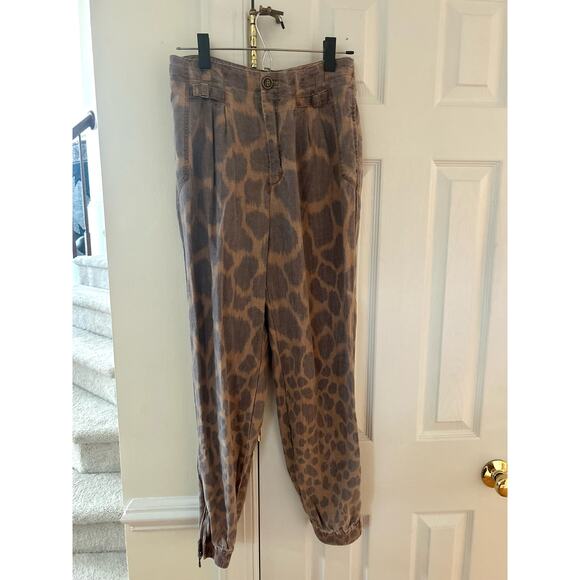 Anthropologie Tamarind Brown Oversize Leopard Print Linen Blend Jogg - Picture 2 of 10